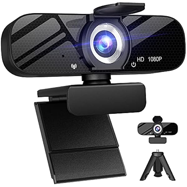 Bazaqo 1080P Webcam with Microphone and Rotatable Tripod Wide Angle Camera for Desktop PC or Laptop Computer,Plug and Play, for Zoom/Skype/Teams, Conferencing and Video Calling