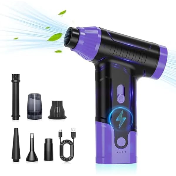 Bazaqo Compressed Air Duster Keyboard Cleaner - Electric Air Blower Cleaning Kit 150,000 RPM Mini Duster Spray for Dusting PC, Car, and Vacuum (Purple)