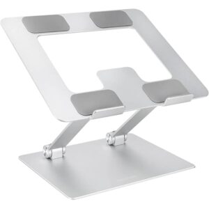 Bazaqo Sturdy and Portable Ergonomic Laptop Stand for Desk, Adjustable Riser, Fits all Laptops and Notebooks up to 17.3 Inch, Silver, 10 x 8.7 x 6 in
