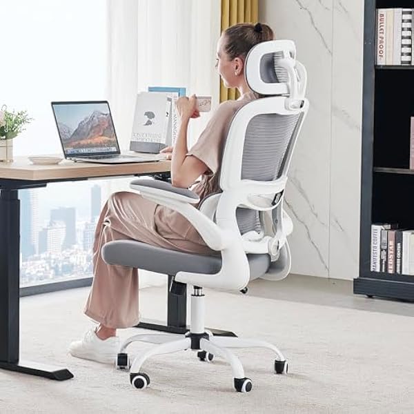 Bazaqo Office Chair Ergonomic Desk Chair, 330 LBS Home Mesh Office Desk Chairs with Wheels, Comfortable Gaming Chair, High Back Office Chair for Long Hours (White)
