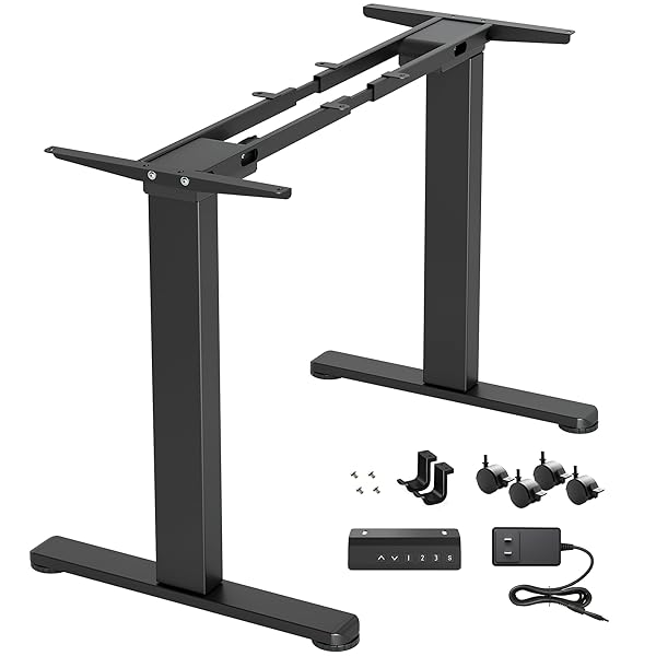 Bazaqo Dual Motor Standing Desk Frame, Electric Stand Up Desk Legs Frame Workstation Up to 63",T-Shaped Adjustable Standing Computer Desk for Home and Office, (Black Frame only)