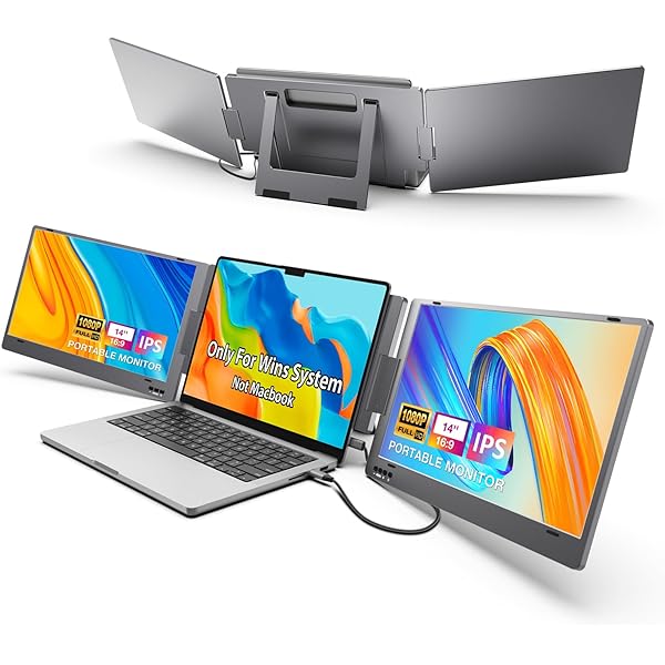 Bazaqo Triple Laptop Screen Extender, 14" 1080P FHD IPS Dual Portable Extended Monitor, USB C Travel for 12-16'' Laptop, 210°Rotation & Kickstand, Plug and Play, X90 (Windows Only)
