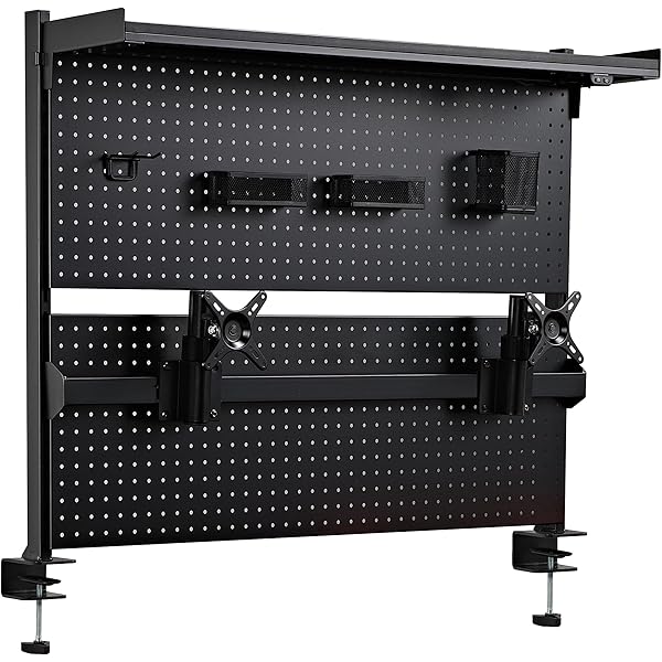 Bazaqo Pegboard with Dual Monitor Stand,Steel Pegboard for Desk,Computer Accessories for Office, Privacy Panel for Gaming Desk, 4 Accessories Modular Hanging,43 x 34inch, Black