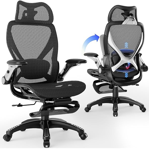 Bazaqo X100 Ergonomic Office Chair with Footrest, Big and Tall Home Desk Chair with 5D Flip-Up Arms, Adjustable 3D Lumbar Support,High Back Rolling Computer Chair, Swivel Mesh Chairs (Midnight Mist)